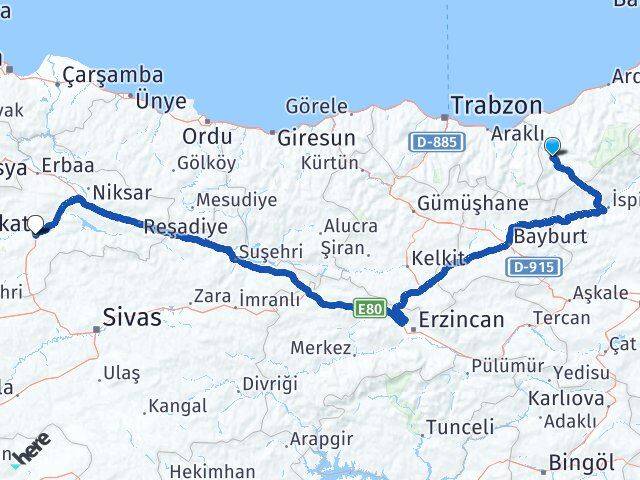 Rize İkizdere Tokat Arası Kaç Km - Yol Haritası