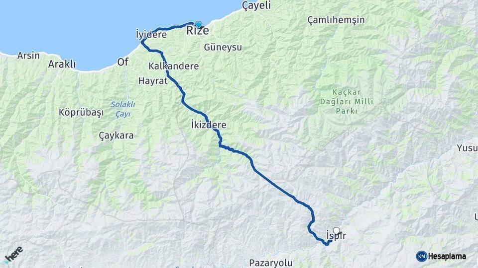 Rize İspir Erzurum Arası Kaç Km - Yol Haritası