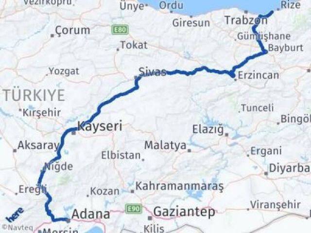 Rize İyidere Adana Arası Kaç Km - Yol Haritası