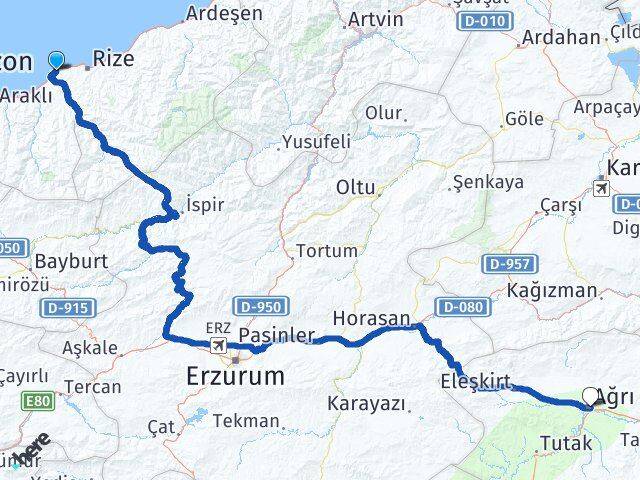 Rize İyidere Ağrı Arası Kaç Km - Yol Haritası