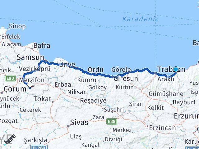 Rize İyidere Amasya Arası Kaç Km - Yol Haritası