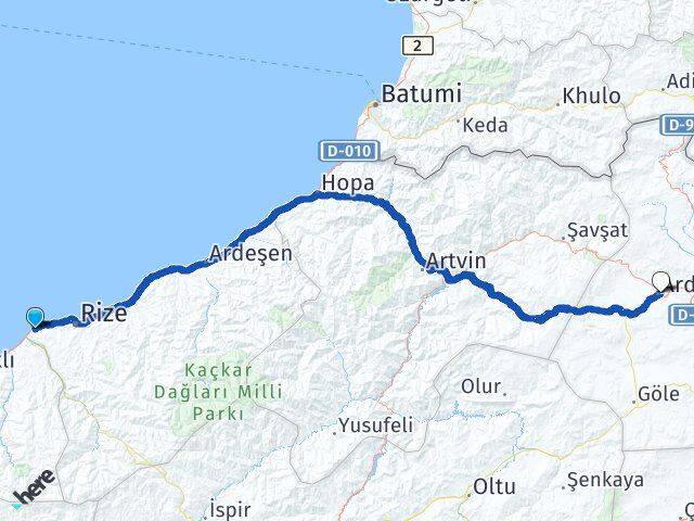 Rize İyidere Ardahan Arası Kaç Km - Yol Haritası