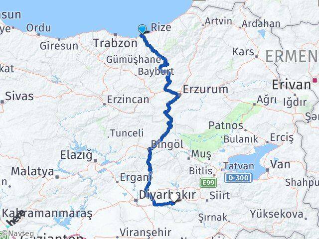 Rize İyidere Batman Arası Kaç Km - Yol Haritası