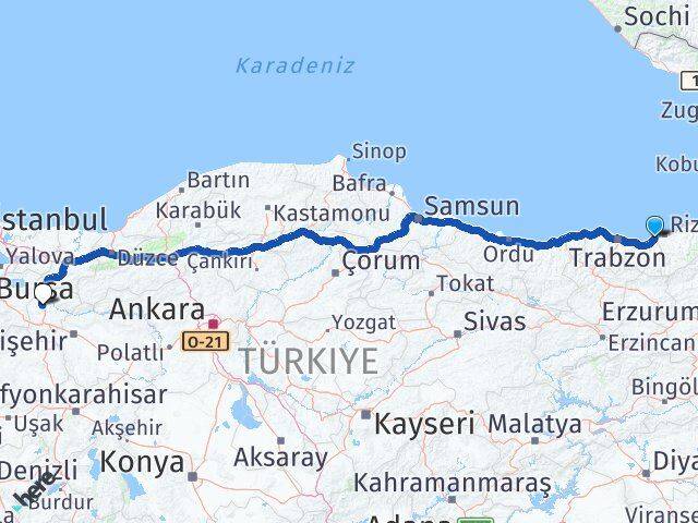 Rize İyidere Bilecik Arası Kaç Km - Yol Haritası