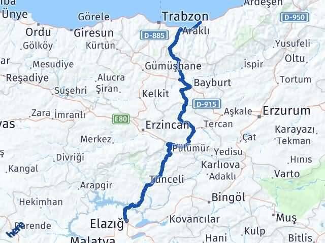 Rize İyidere Elazığ Arası Kaç Km - Yol Haritası