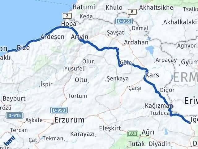 Rize İyidere Iğdır Arası Kaç Km - Yol Haritası