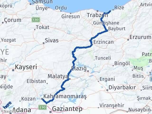 Rize İyidere Kahramanmaraş Arası Kaç Km - Yol Haritası