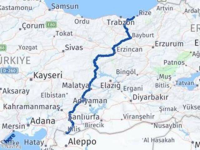 Rize İyidere Kilis Arası Kaç Km - Yol Haritası