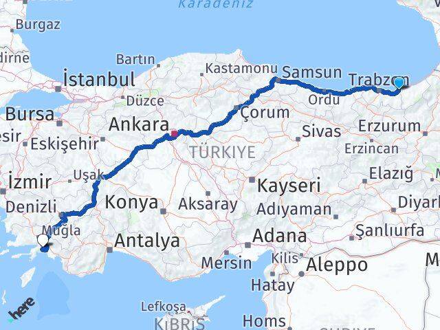 Rize İyidere Muğla Arası Kaç Km - Yol Haritası
