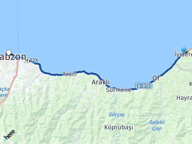 Rize İyidere Trabzon Arası Kaç Km - Yol Haritası