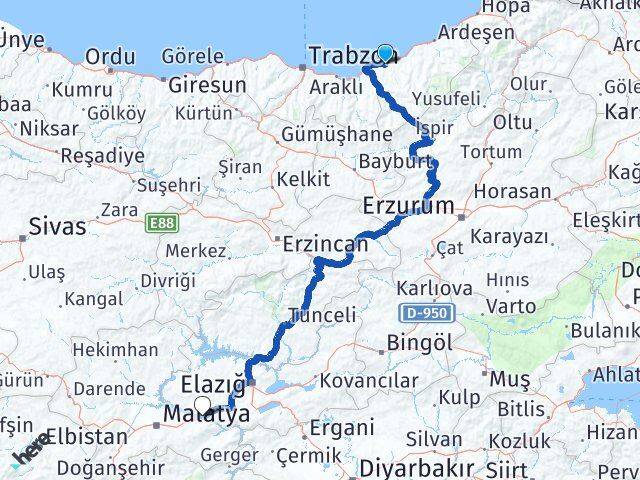 Rize Kale Malatya Arası Kaç Km - Yol Haritası