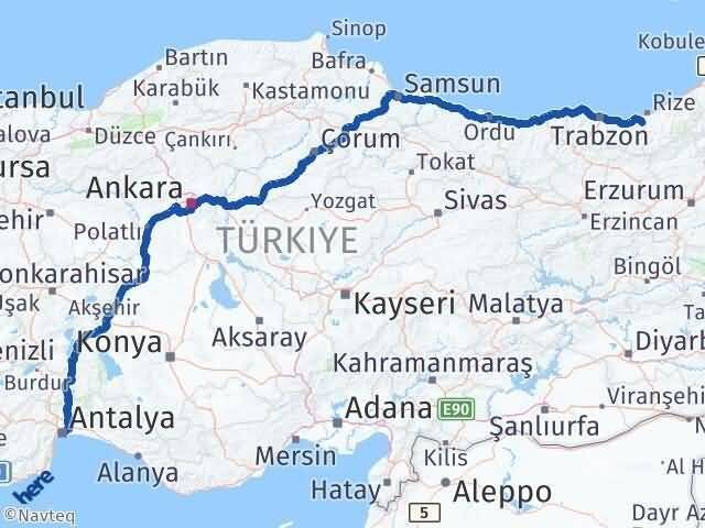 Rize Kalkandere Antalya Arası Kaç Km - Yol Haritası