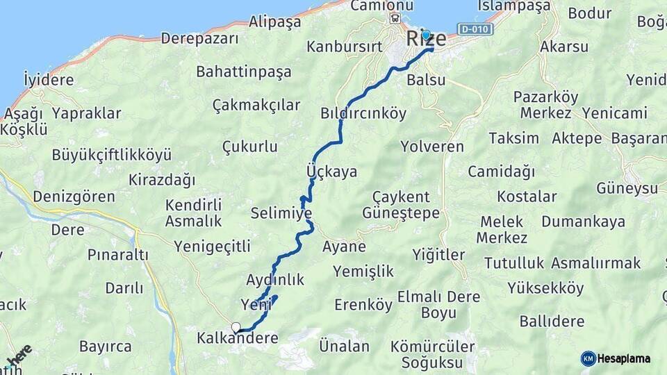 Rize Kalkandere Arası Kaç Km - Yol Haritası