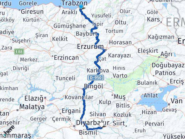 Rize Kalkandere Batman Arası Kaç Km - Yol Haritası