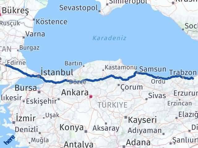 Rize Kalkandere Edirne Arası Kaç Km - Yol Haritası