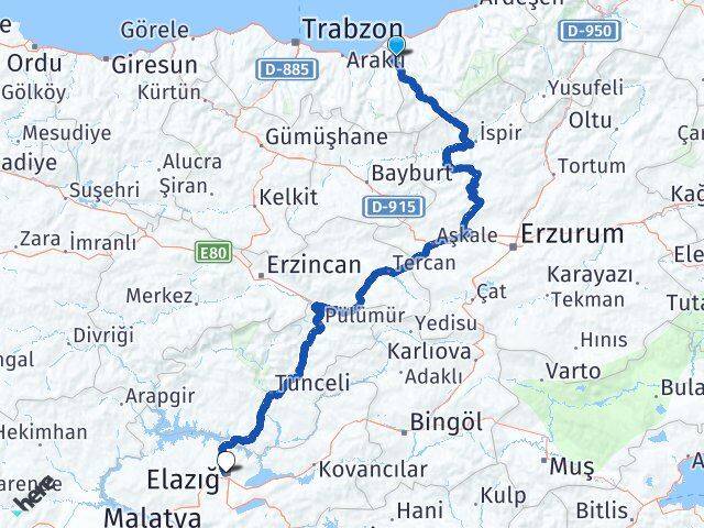Rize Kalkandere Elazığ Arası Kaç Km - Yol Haritası