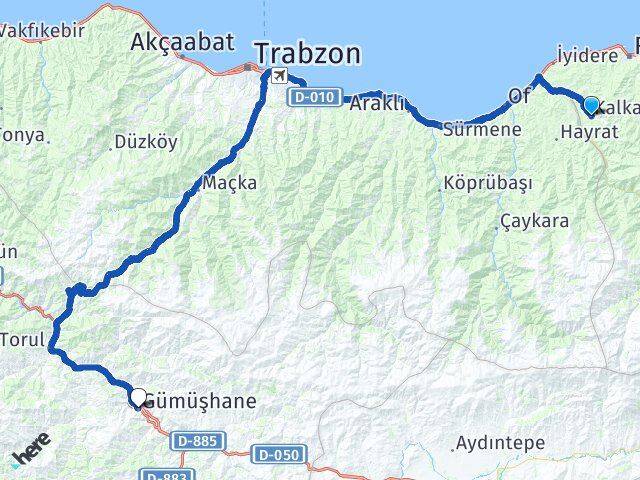 Rize Kalkandere Gümüşhane Arası Kaç Km - Yol Haritası