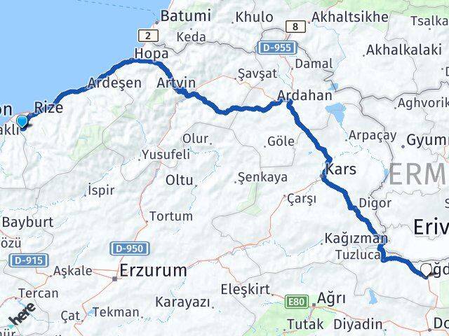Rize Kalkandere Iğdır Arası Kaç Km - Yol Haritası
