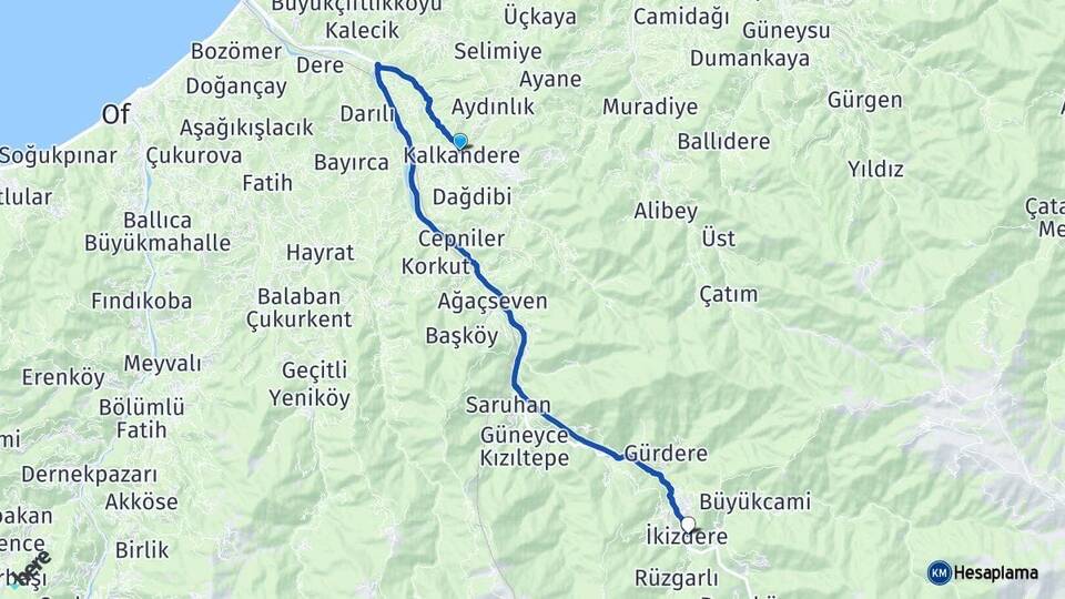 Rize Kalkandere İkizdere Arası Kaç Km - Yol Haritası