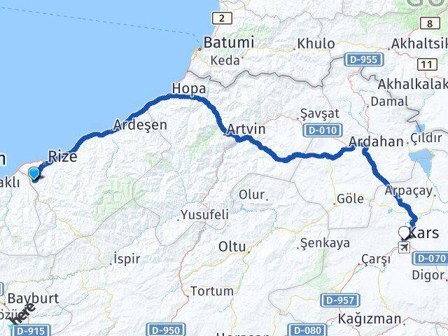 Rize Kalkandere Kars Arası Kaç Km - Yol Haritası