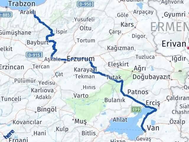 Rize Kalkandere Van Arası Kaç Km - Yol Haritası