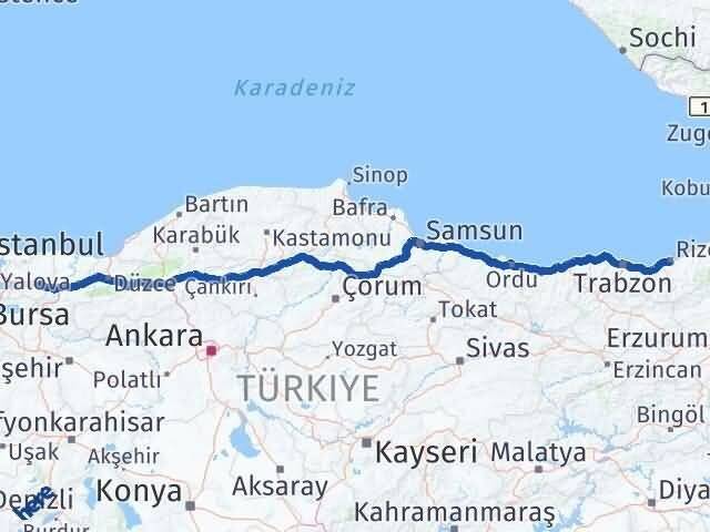 Rize Kartepe Kocaeli Arası Kaç Km - Yol Haritası