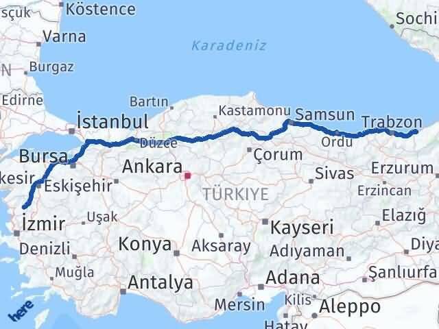 Rize Kınık İzmir Arası Kaç Km - Yol Haritası