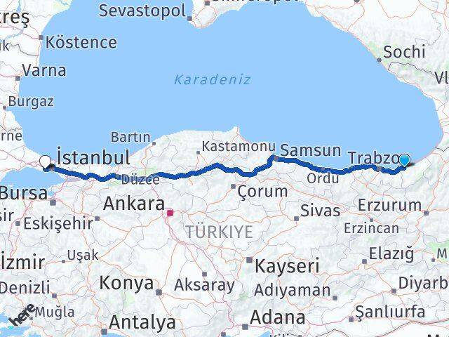 Rize Küçükçekmece İstanbul Arası Kaç Km - Yol Haritası