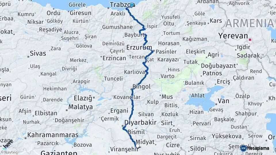 Rize Mardin Arası Kaç Km - Yol Haritası