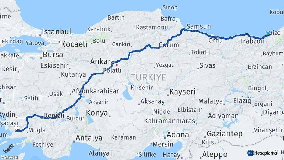 Rize Milas Muğla Arası Kaç Km - Yol Haritası