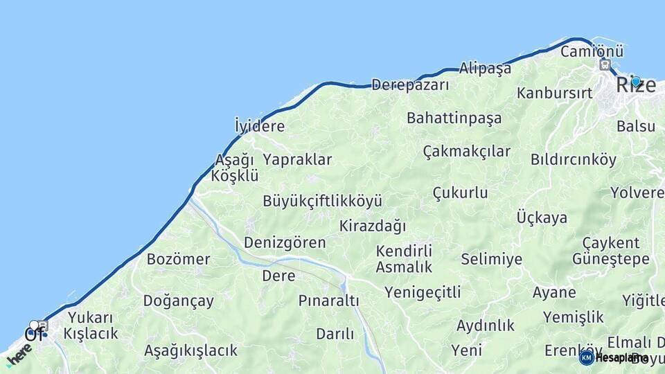 Rize Of Trabzon Arası Kaç Km - Yol Haritası