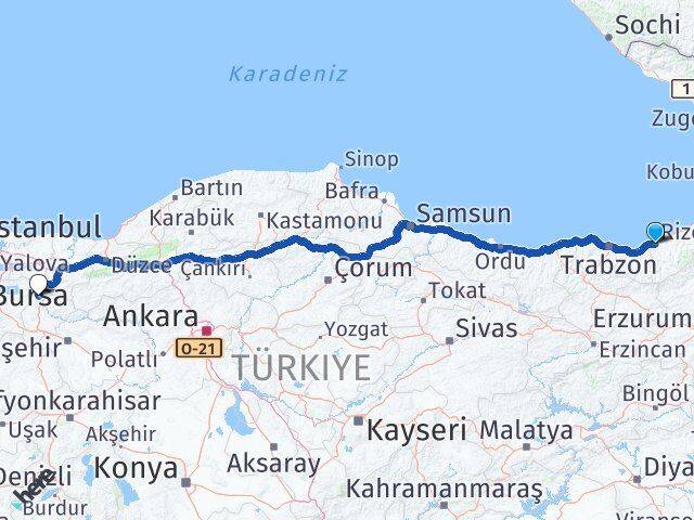 Rize Osmaneli Bilecik Arası Kaç Km - Yol Haritası