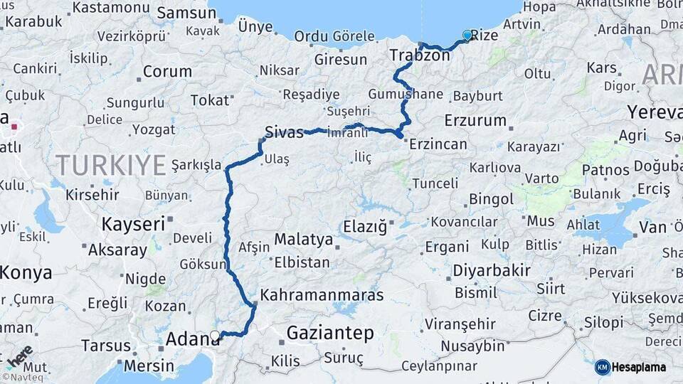 Rize Osmaniye Arası Kaç Km - Yol Haritası