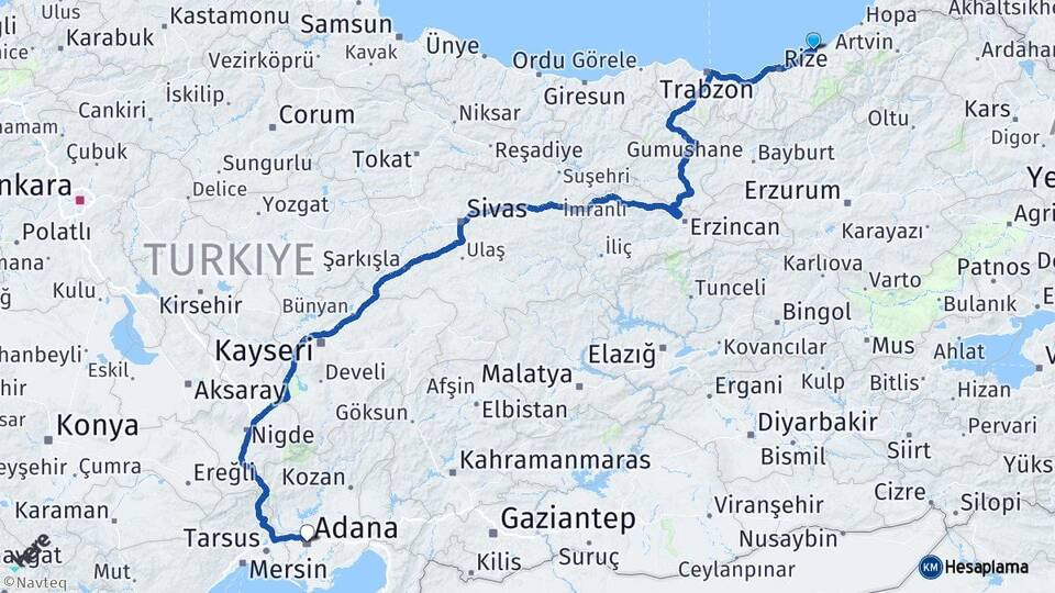 Rize Pazar Adana Arası Kaç Km - Yol Haritası