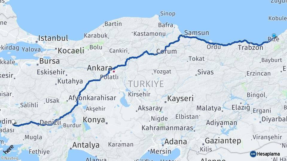 Rize Pazar Aydın Arası Kaç Km - Yol Haritası
