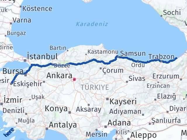 Rize Pazar Balıkesir Arası Kaç Km - Yol Haritası