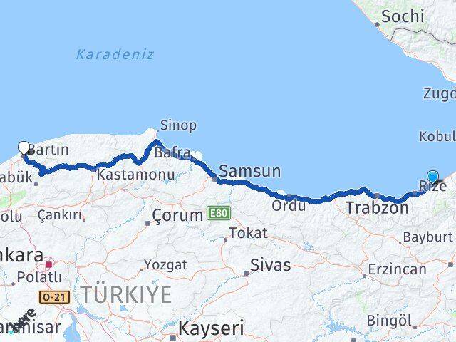 Rize Pazar Bartın Arası Kaç Km - Yol Haritası