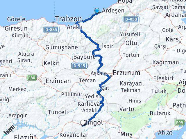 Rize Pazar Bingöl Arası Kaç Km - Yol Haritası
