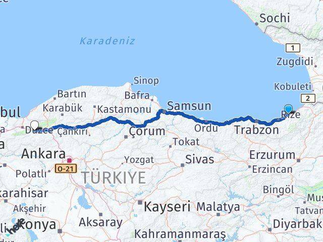 Rize Pazar Bolu Arası Kaç Km - Yol Haritası