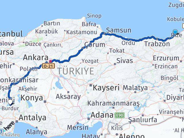 Rize Pazar Burdur Arası Kaç Km - Yol Haritası