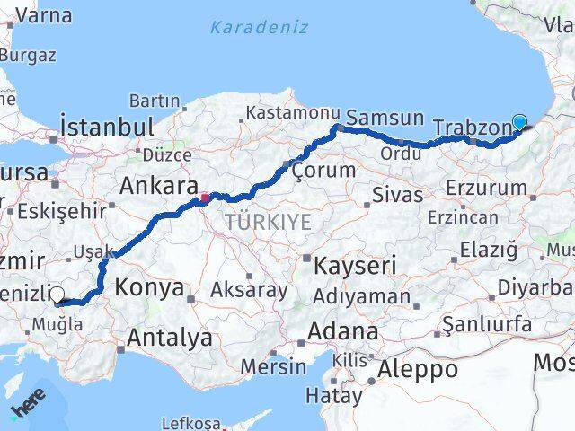 Rize Pazar Denizli Arası Kaç Km - Yol Haritası