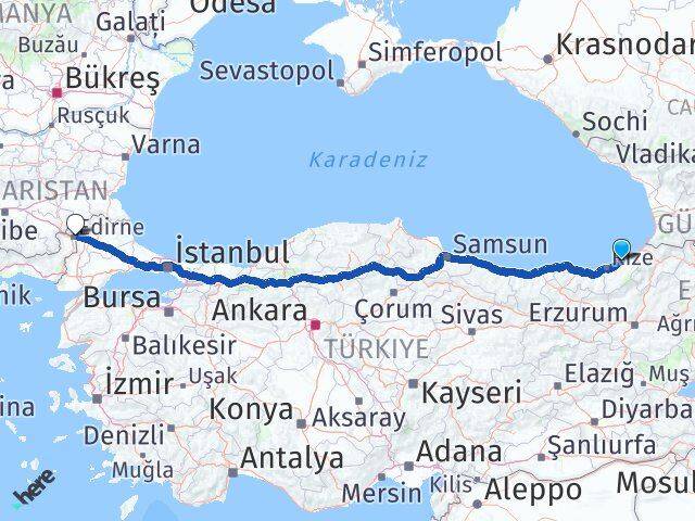 Rize Pazar Edirne Arası Kaç Km - Yol Haritası