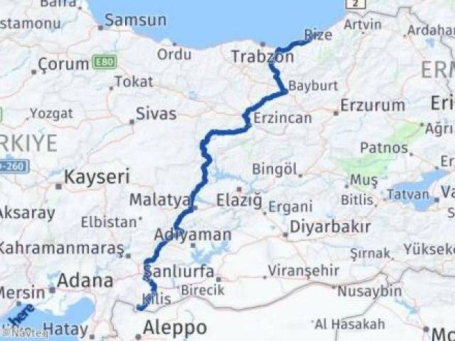 Rize Pazar Kilis Arası Kaç Km - Yol Haritası
