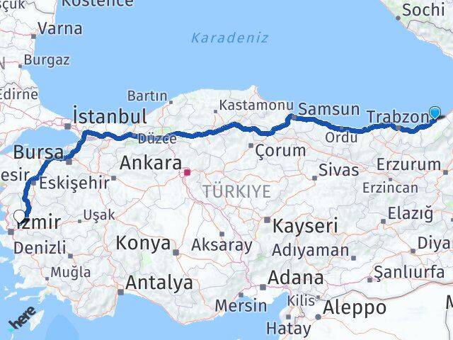 Rize Pazar Manisa Arası Kaç Km - Yol Haritası