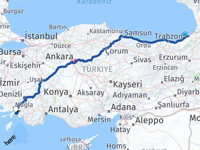 Rize Pazar Muğla Arası Kaç Km - Yol Haritası