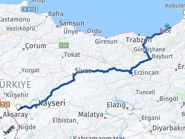 Rize Pazar Nevşehir Arası Kaç Km - Yol Haritası
