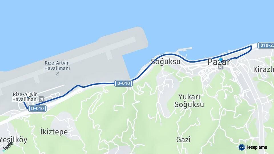 Rize Pazar Rize-Artvin Havalimanı Arası Kaç Km - Yol Haritası