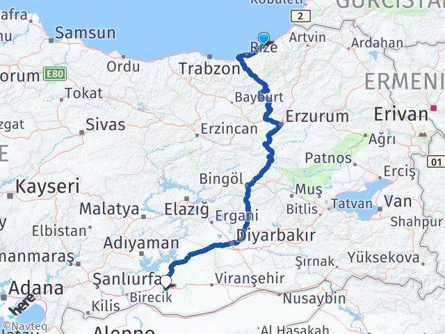 Rize Pazar Şanlıurfa Arası Kaç Km - Yol Haritası