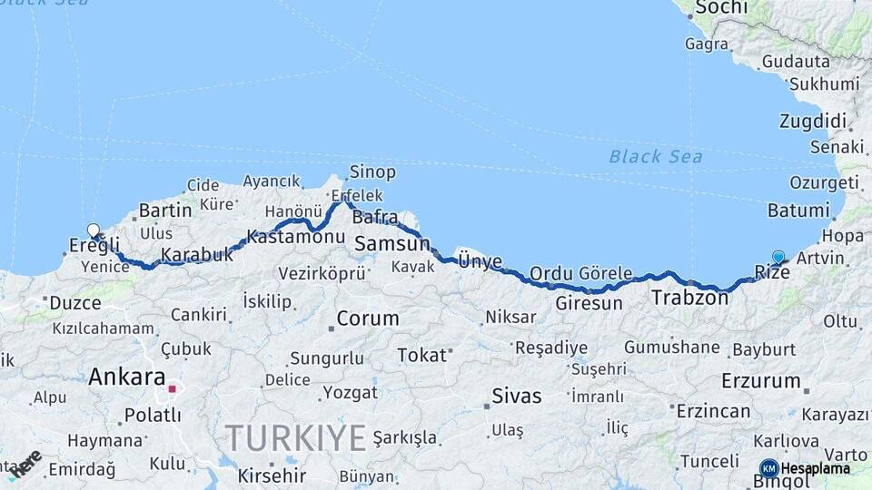 Rize Pazar Zonguldak Arası Kaç Km - Yol Haritası