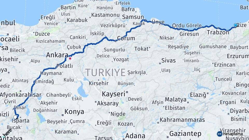 Rize Pazarköy Arası Kaç Km - Yol Haritası